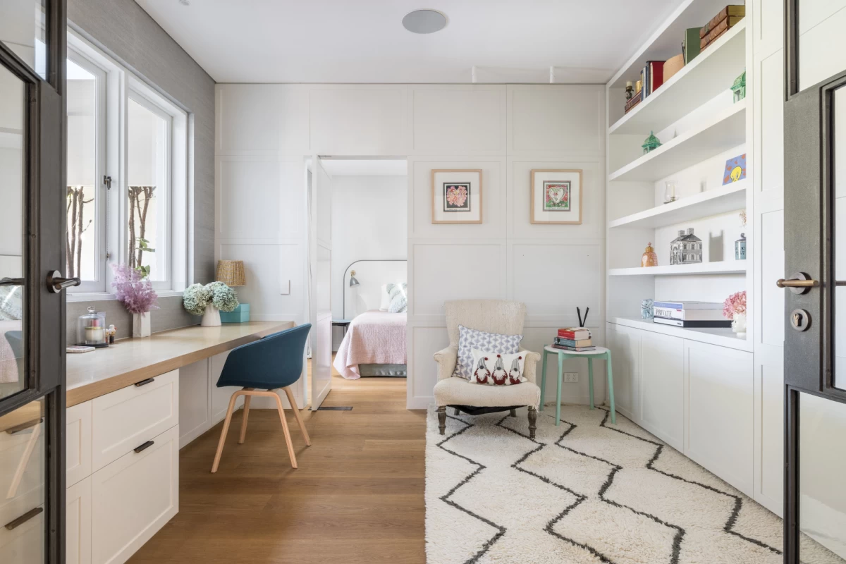 Study room with desk, shelves, and natural light - 10 Redan Street, Mosman, NSW 2088