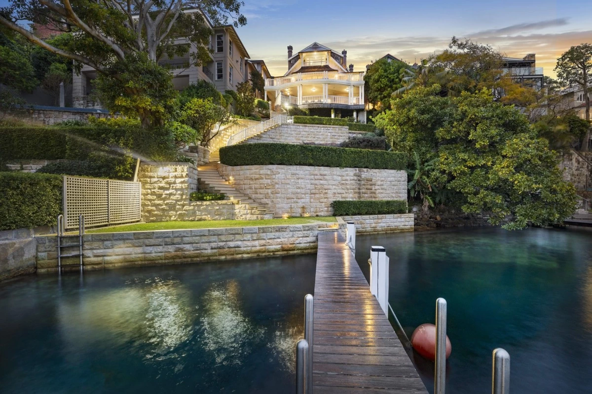 Outdoor area with private jetty and tiered garden - 12 Musgrave Street Mosman NSW 2088