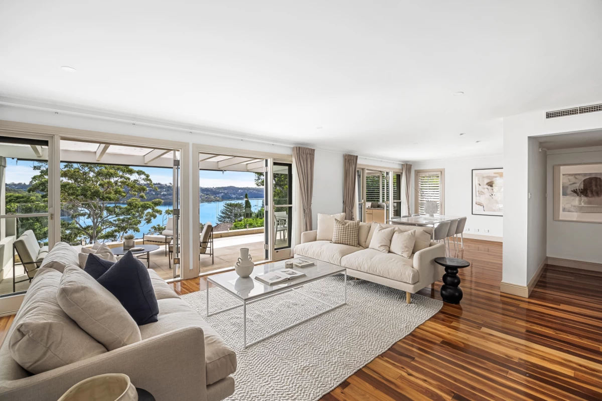 Living room with large windows and great bay views - 20A Euryalus Street, Mosman, NSW 2088