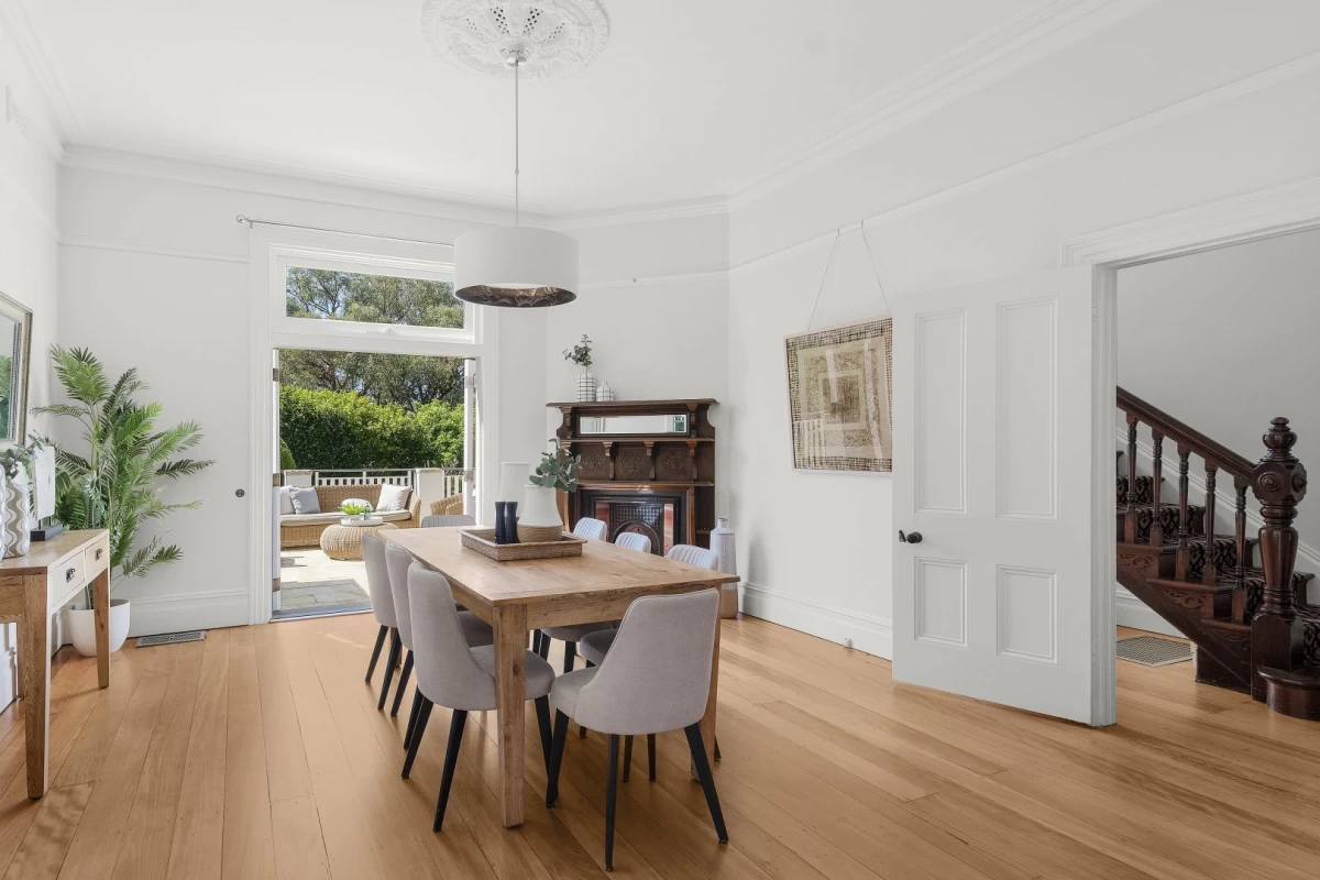 Dining room with large windows and access to outdoor space - 248 Longueville Road, Lane Cove, NSW 2066