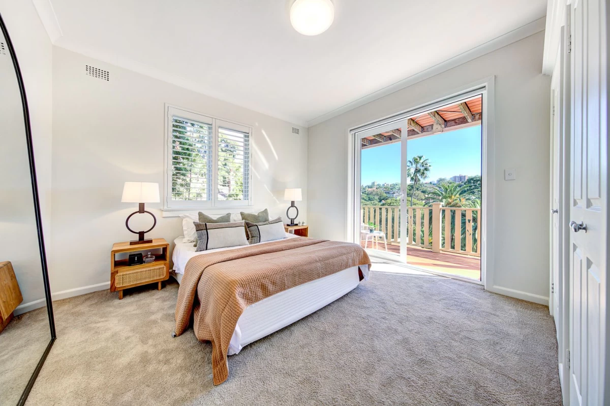 Spacious master bedroom with balcony and large windows - 28 Upper Avenue Road, Mosman, NSW 2088