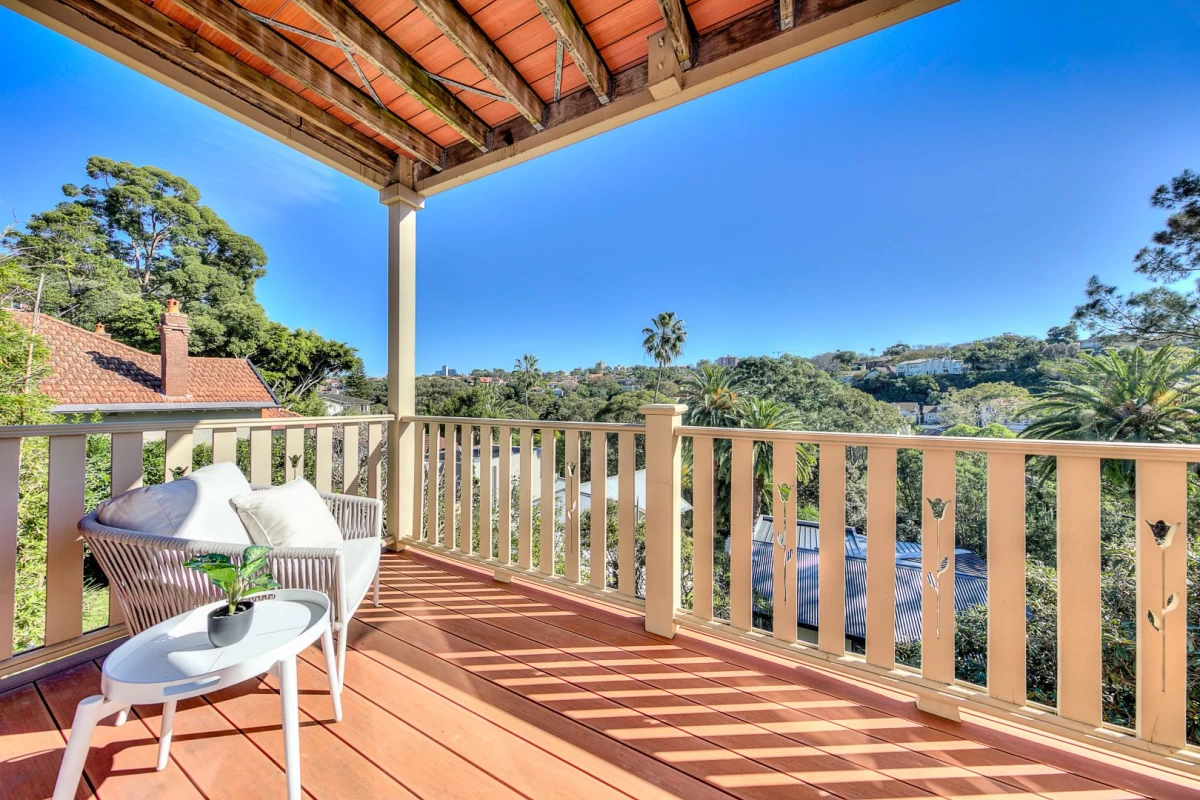 Private balcony with a view and seating area - 28 Upper Avenue Road, Mosman, NSW 2088