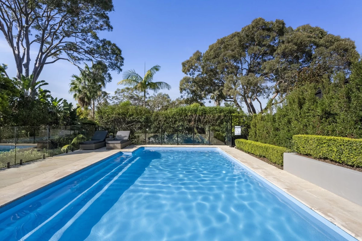 Outdoor swimming pool with surrounding greenery and space for lounging - 3 Little Street, Mosman, NSW 2088