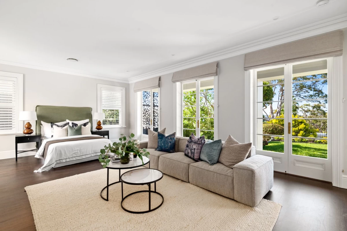 Spacious master bedroom with garden views and ample natural light - 3 Little Street, Mosman, NSW 2088