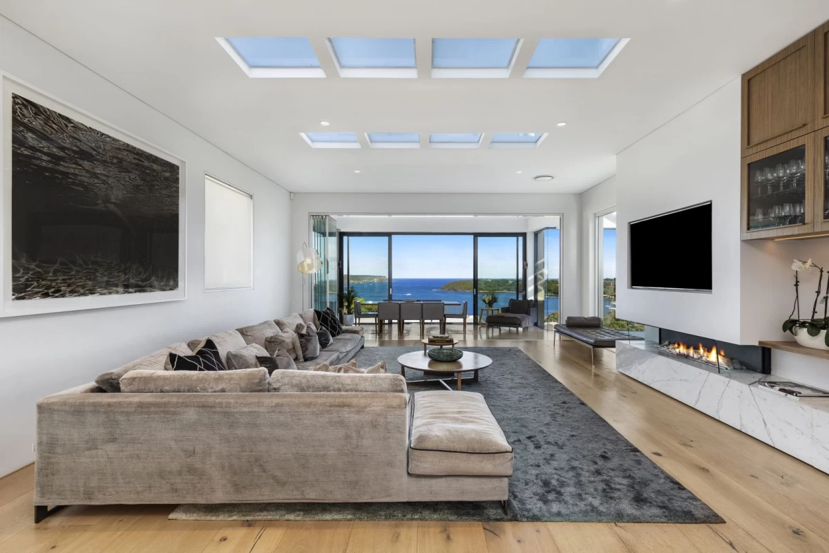 Spacious living room with large windows and stunning ocean views - 31 Stanley Avenue, Mosman, NSW 2088