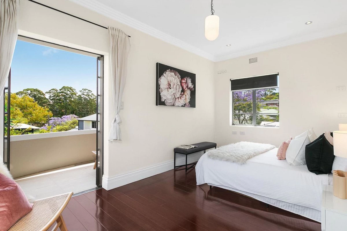 Master bedroom with a balcony and lots of natural light - 32 Phoenix Street, Lane Cove, NSW 2066