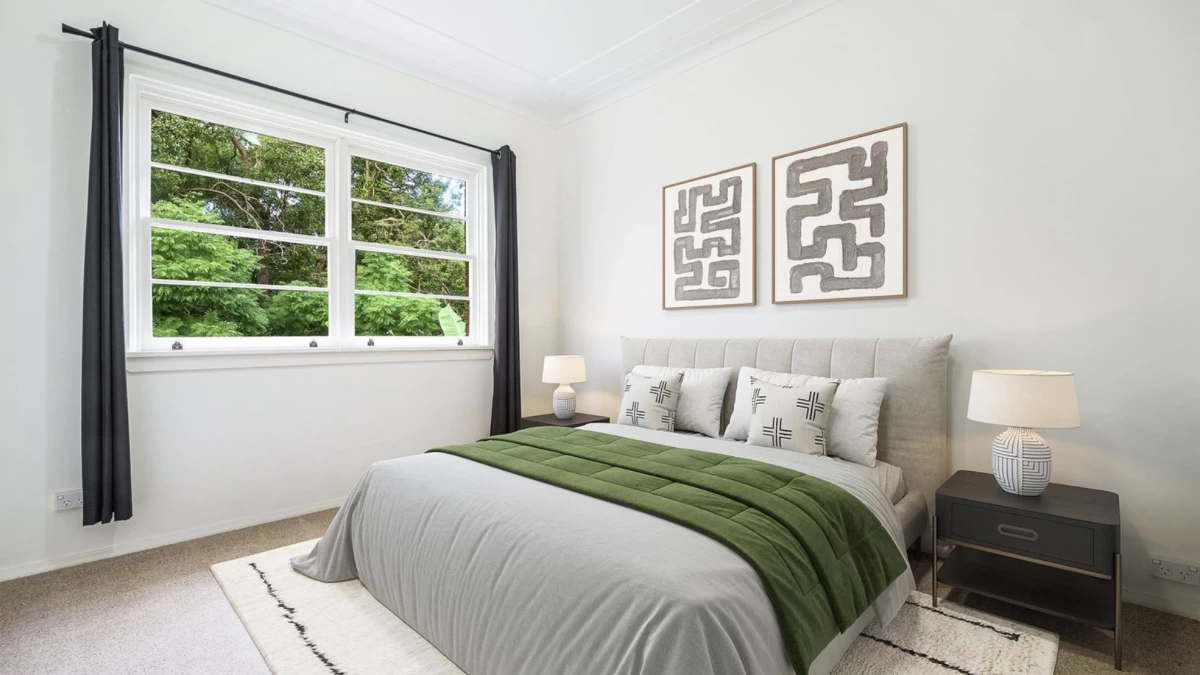 Bright bedroom with large window and space for furniture - 4 Morrice Street, Lane Cove, NSW 2066