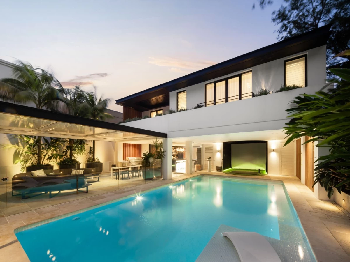 Outdoor area with a large swimming pool and seating areas - 46 The Grove, Mosman, NSW 2088