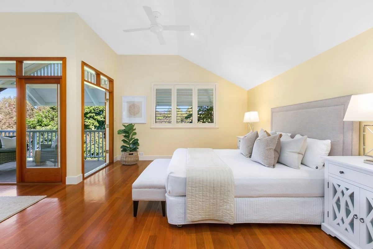 Spacious master bedroom with balcony access and large windows - 47 Kimberley Avenue, Lane Cove, NSW 2066