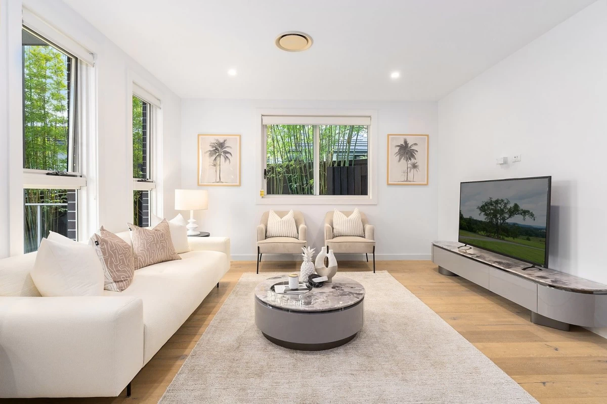 Bright living room with large windows and ample space for seating and entertainment - 5/36-38 Austin Street, Lane Cove, NSW 2066