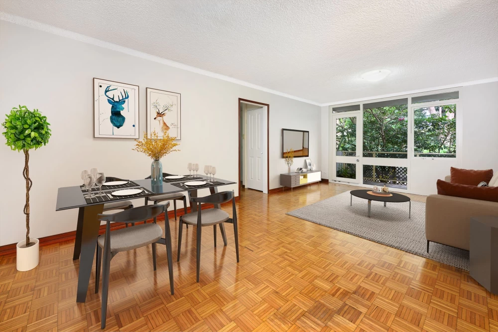 Spacious living and dining area with wooden floors and plenty of natural light - 5/404 Mowbray Road, Lane Cove, NSW 2066