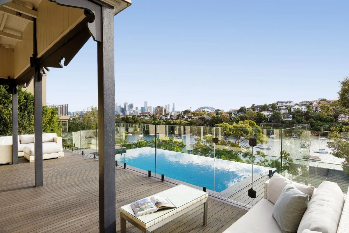 Patio with a pool and city view - 9 Musgrave Street, Mosman, NSW 2088