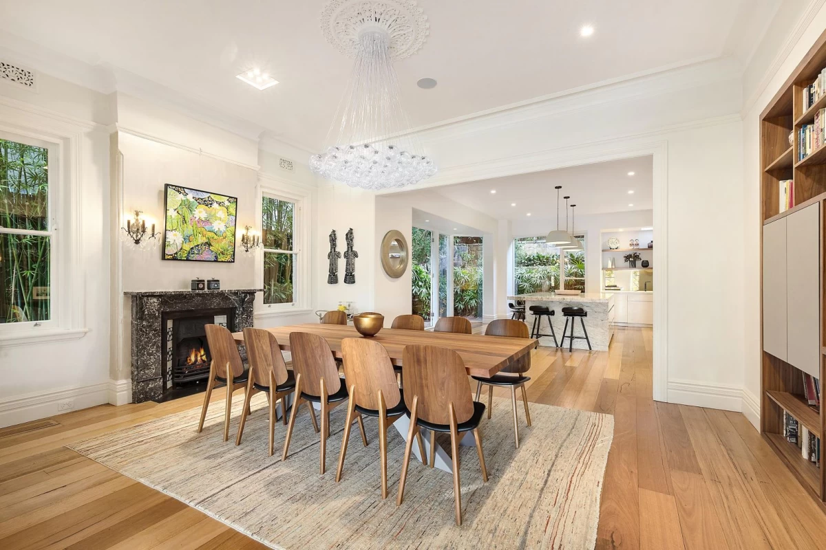 Spacious dining room with fireplace and large windows - 9 Musgrave Street, Mosman, NSW 2088