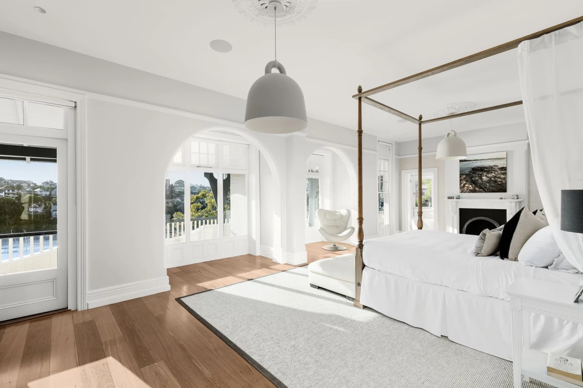 Spacious master bedroom with large windows and a balcony - 9 Musgrave Street, Mosman, NSW 2088