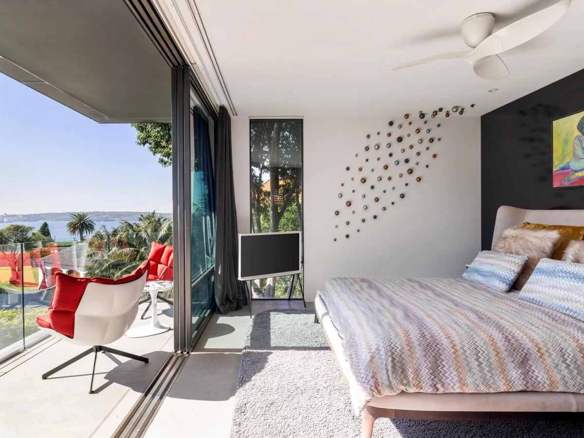 Spacious master bedroom with large windows and a balcony view - 99 Muston Street, Mosman, NSW 2088